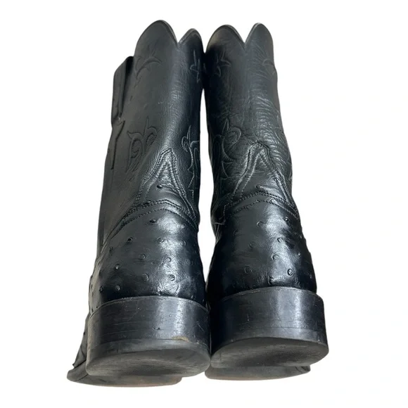 Lucchese Black Full Quill Ostrich Leather Cowboy Western Boots Men's 10.5